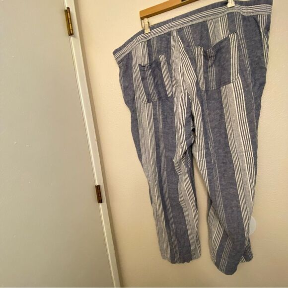 OLD NAVY Linen coastal blue Stripe Wide Leg hi rise pull on palazzo pant XXL - Picture 4 of 13